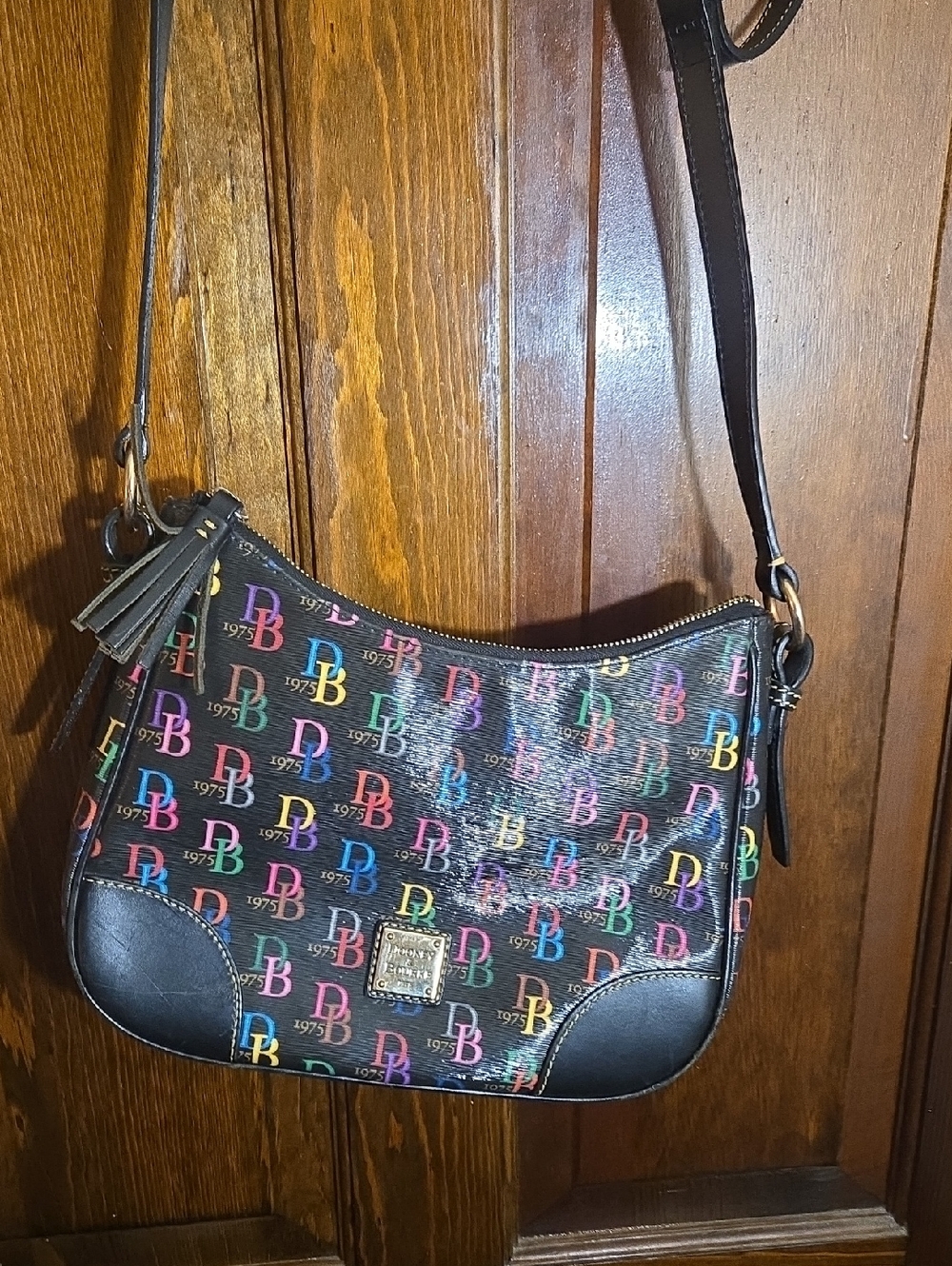 Dooney & Bourke Black Multicolor DB Logo Leather-Trim Crossbody